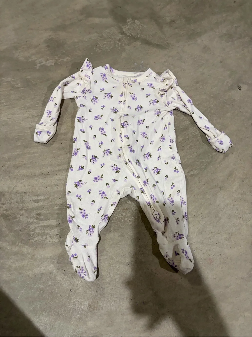 Old Navy White Footed One-Piece with Purple Floral Print